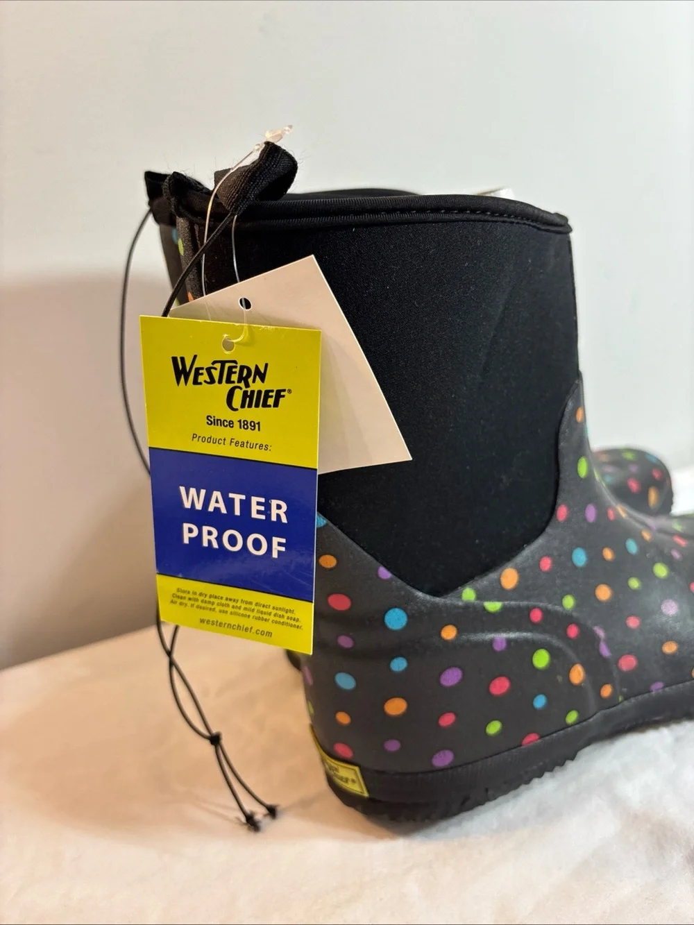 Western Chief Women’sWaterproof Polka Dot Rain Boots - Black with Multicolor Dot